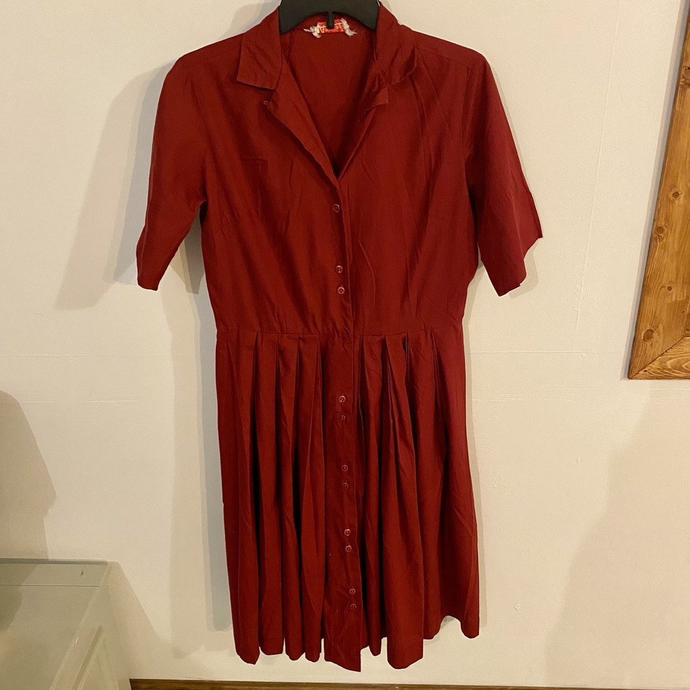 Vintage Arlure 60s Dress Womens Large L Red Pleated Short Sleeve House Mod